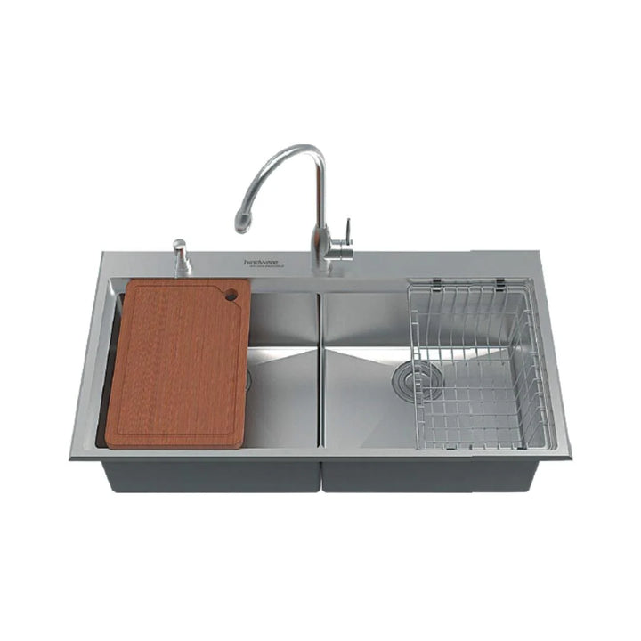 Hindware Stainless Steel Sink Designer Series DOUBEL BOWL RICARDO PLUS ( 37 x 20 inches ) - Satin