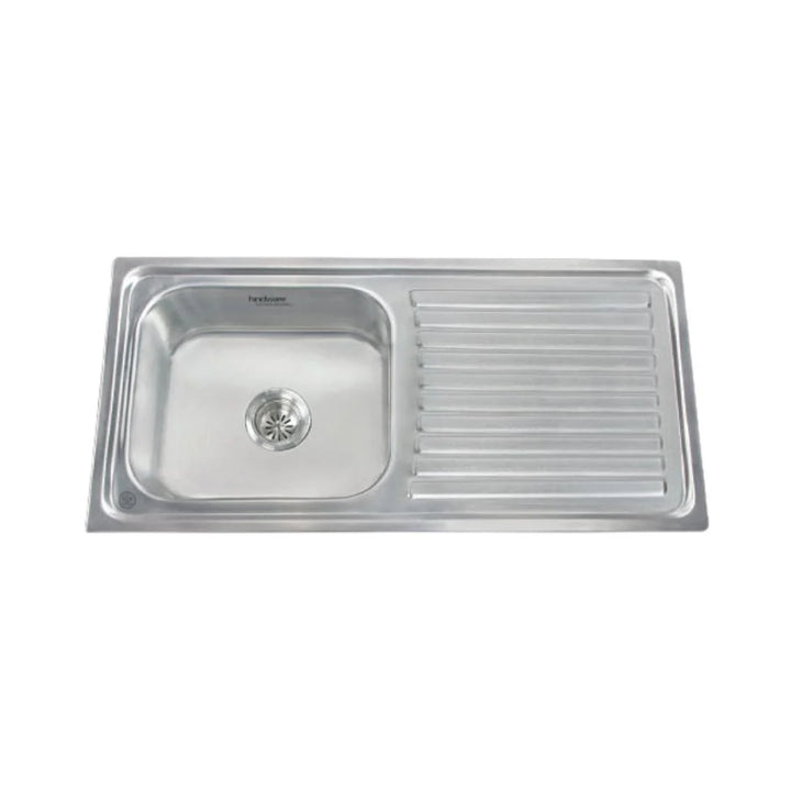 Hindware Stainless Steel Sink Pressed Series SINGLE BOWL WITH DRAINER PLATINO 32 x 20 x 8 ( 32 x 20 inches ) - Glossy
