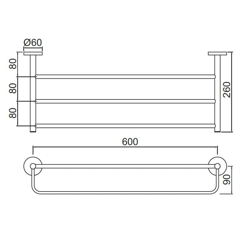 JAQUAR WALL MOUNTED CONTINENTAL TOWEL RACK 600MM LONG  ACN-BGP-1181S-BLUSH GOLD BRIGHT PVD