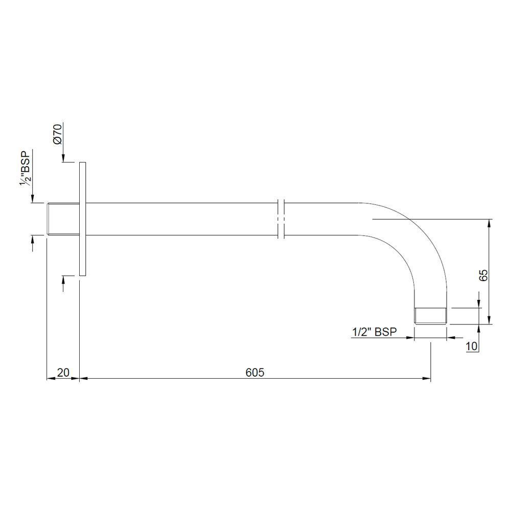 JAQUAR 600MM SHOWER ARM SHA-BCH-479L600S - BLACK CHROME