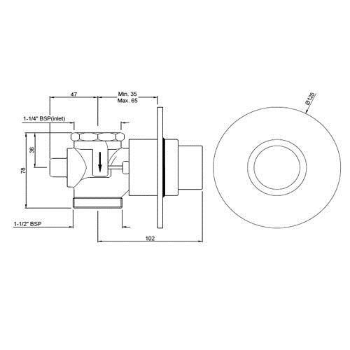 JAQUAR METROPOLE FLUSH VALVE 32MM FLV-GRF-1095N-GRAPHITE