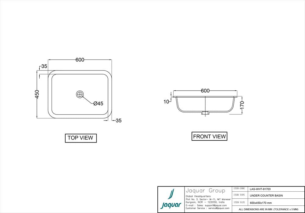 JAQUAR LAGUNA UNDER COUNTER WASH BASIN LAS-IBM-91703-ICE BLUE MATT