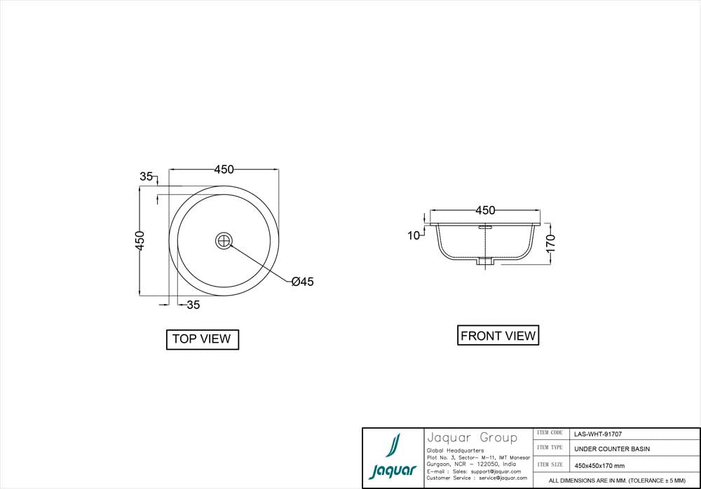 JAQUAR LAGUNA UNDER COUNTER WASH BASIN LAS-IBM-91707-ICE BLUE MATT
