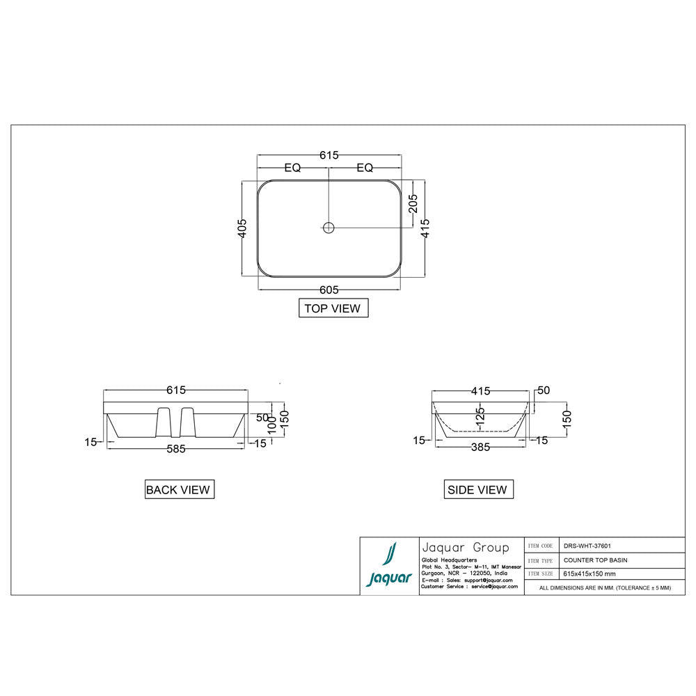 JAQUAR D'ARC COUNTER TOP WASH  BASIN DRS-WHT-37601 -WHITE