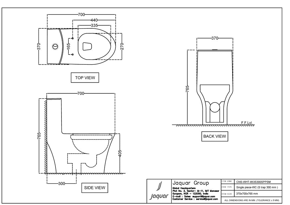 JAQUAR CONTINENTAL SERIES RIMLESS SINGLE PIECE WC CNS-WHT-853S300SPPSM-WHITE