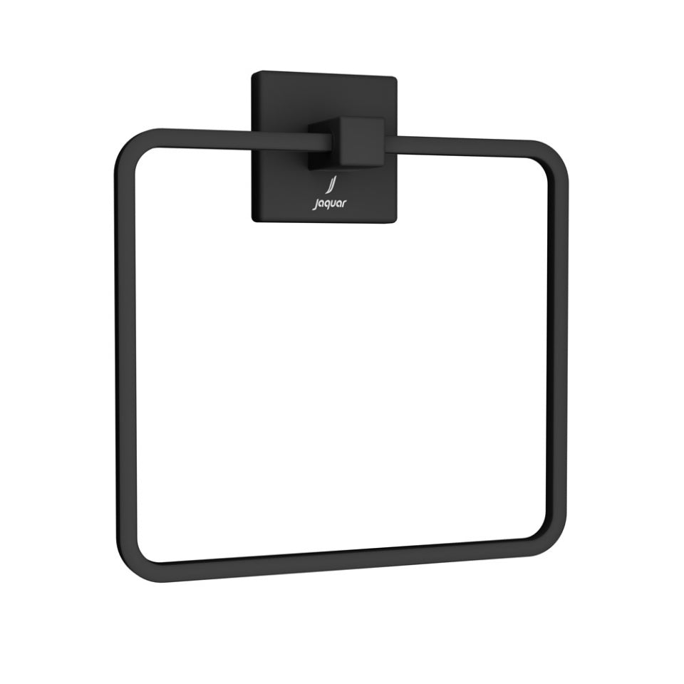 JAGUAR SQUARE TOWEL RING WITH WALL FLANGE-AKP-BLM-35721P- BLACK MATT