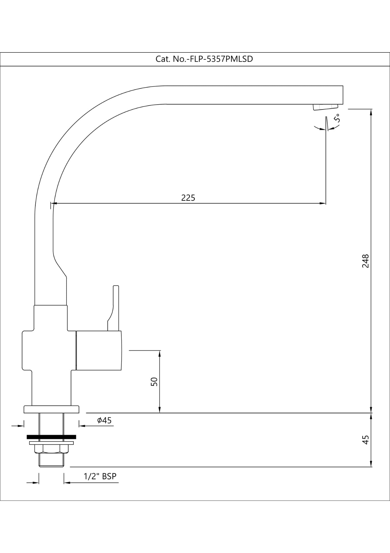 Jaquar Table Mounted Regular Kitchen Sink Tap Florentine Prime FLP-CHR-5357PMLSD with Swinging Spout -Chrome