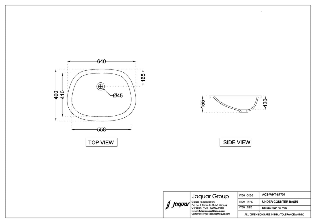 JAQUAR ARC UNDER COUNTER WASH BASIN ACS-GRM-87701-GREY MATT