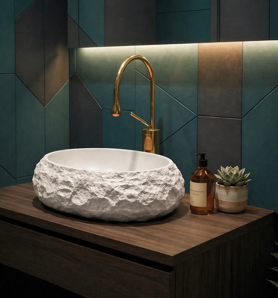 SCUBA SC-9742 ARTIFICAL STONE CARVED BASIN - WHITE