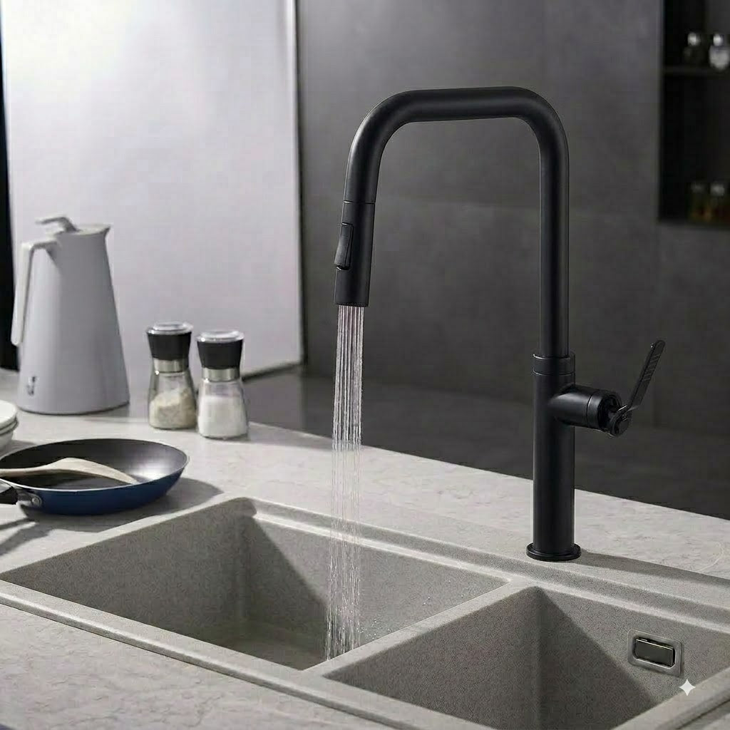 SERVEO REGALIA SERIES TABLE MOUNTED PULL OUT BRASS KITCHEN MIXER SV6906-BLACK MATT