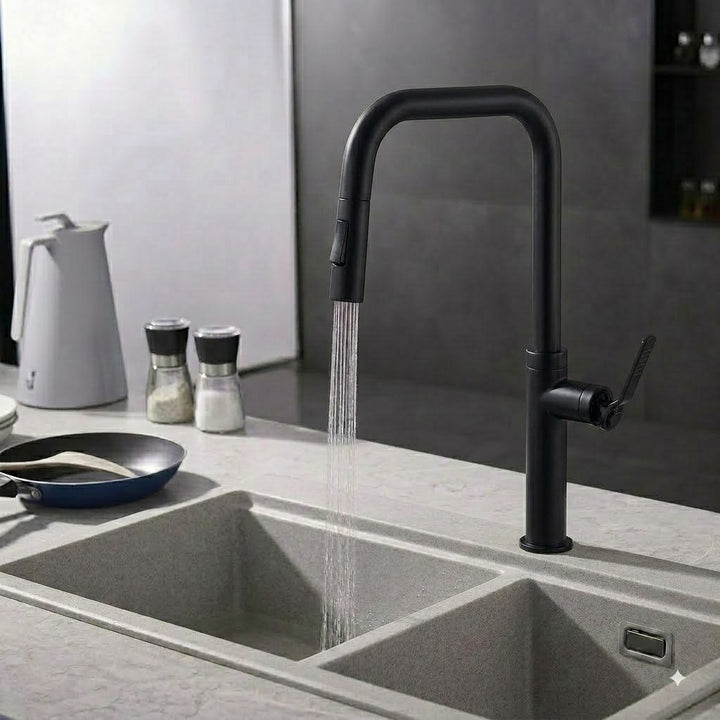SERVEO REGALIA SERIES TABLE MOUNTED PULL OUT BRASS KITCHEN MIXER SV6906-BLACK MATT