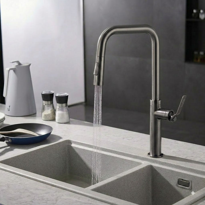 SERVEO REGALIA SERIES TABLE MOUNTED PULL OUT BRASS KITCHEN MIXER SV6906-GUN METAL