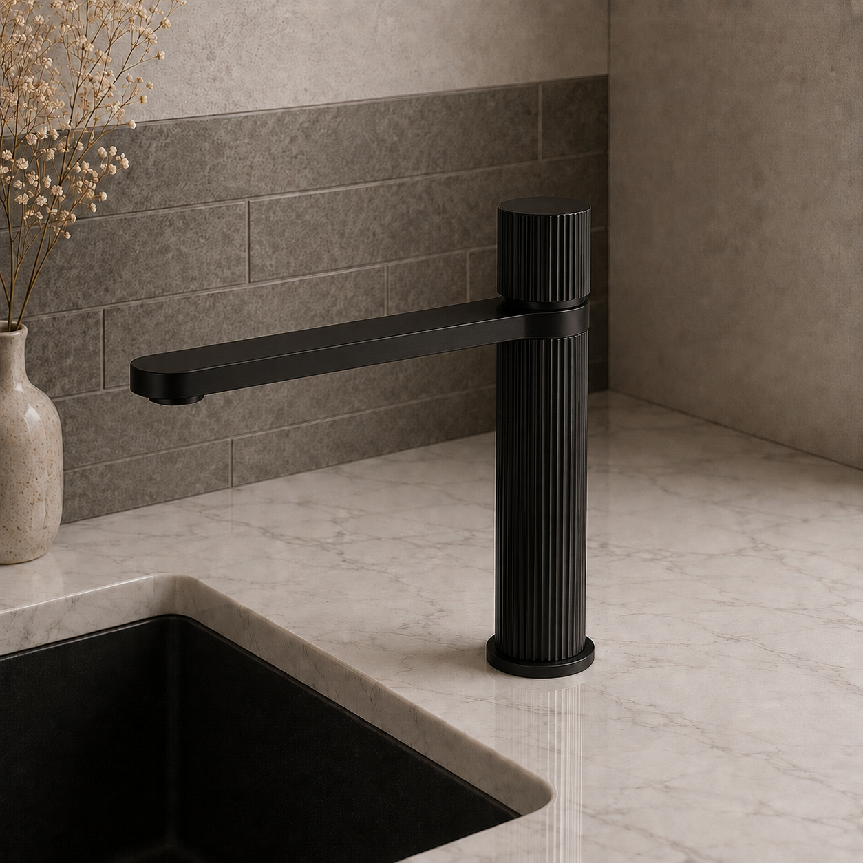 SERVEO PEBBLE SERIES BRASS SHORT BASIN MIXER SV6001-BLACK MATT