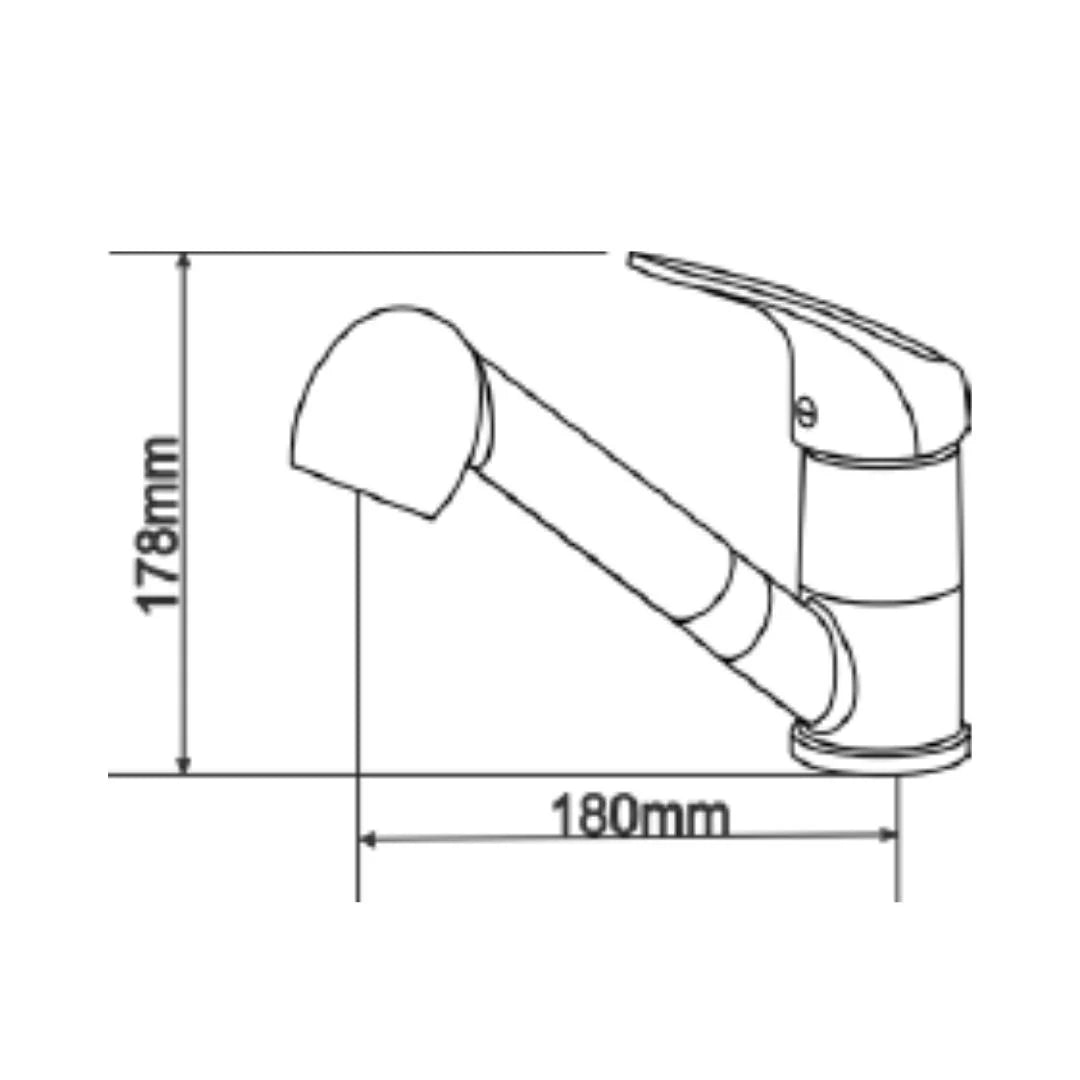 Carysil Table Mounted Pull-Out Kitchen Sink Mixer ALA01508 with Extractable Hand Shower Spout in Chrome + Nera Finish