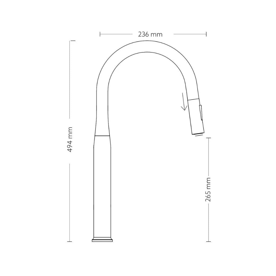 Carysil Table Mounted Pull-Out Kitchen Sink Mixer ALA 1512 with Extractable Hand Shower Spout in Matt Black Finish