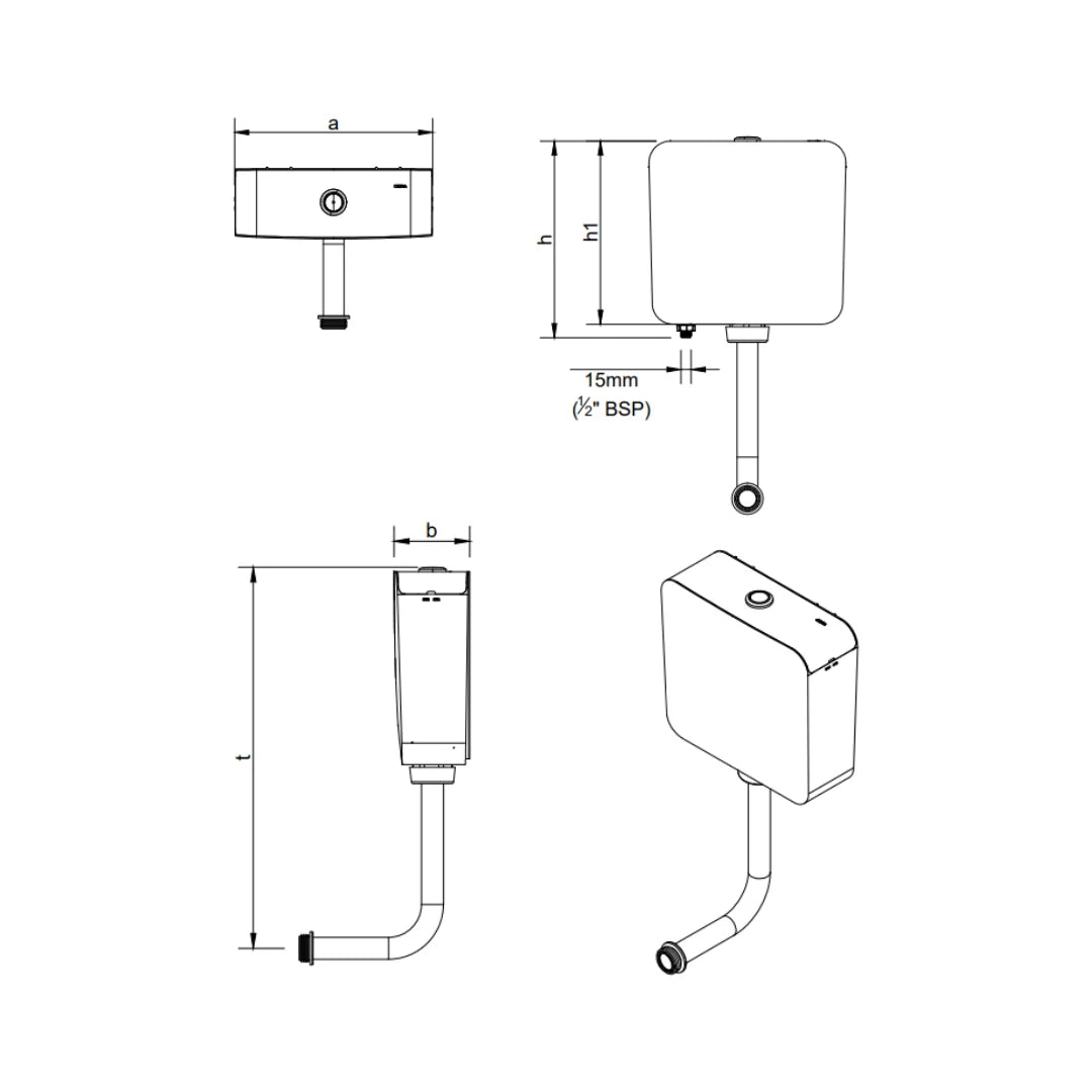 Cera External Wall Mounted Cistern Without Frame B1010111 - Snow White