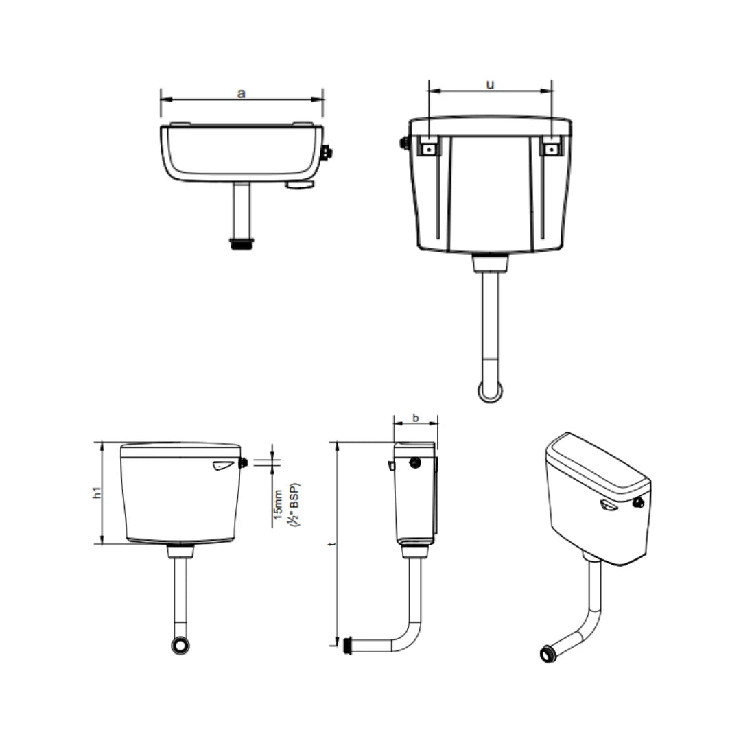 Cera External Wall Mounted Cistern Without Frame B1010112 - Snow White