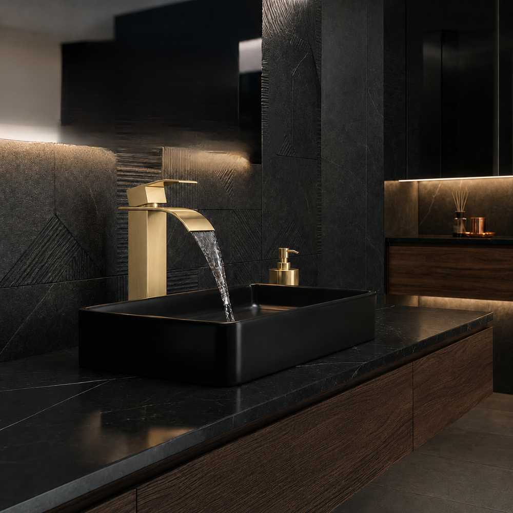 SCUBA HIGH NECK PILLAR COCK WITH WATERFALL FAUCET SC-3123 BG-BRUSH GOLD