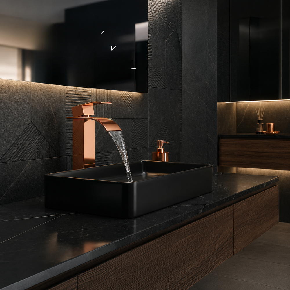 SCUBA HIGH NECK PILLAR COCK WITH WATERFALL FAUCET SC-3123 RG-ROSE GOLD
