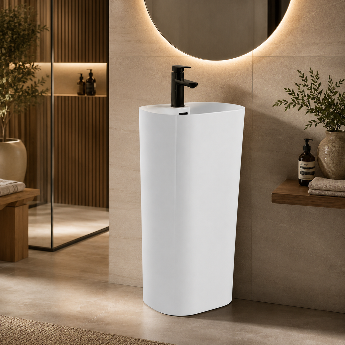SCUBA CERAMIC PEDESTAL MARBLE COLOR SERIES SC-9206 WHITE