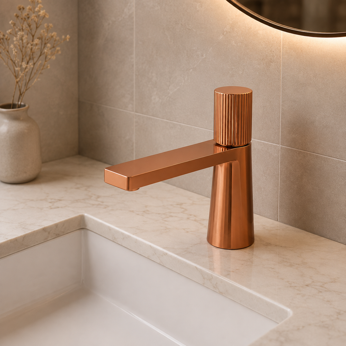 SERVEO PEBBLE SERIES BRASS SHORT BASIN MIXER SV6001-ROSE GOLD