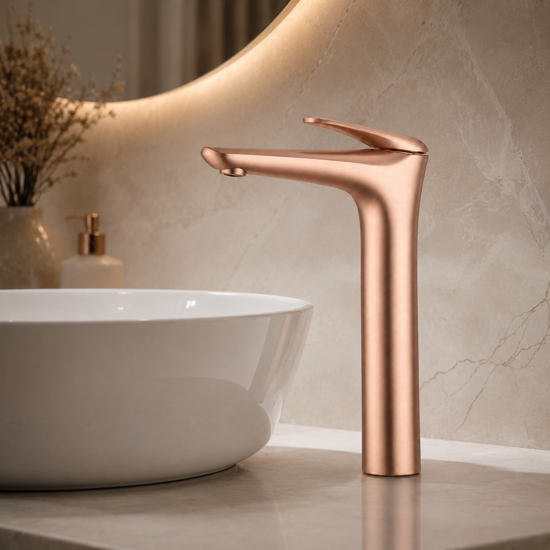 SERVEO ROYALE SERIES BRASS TALL BASIN MIXER SV6104-ROSE GOLD