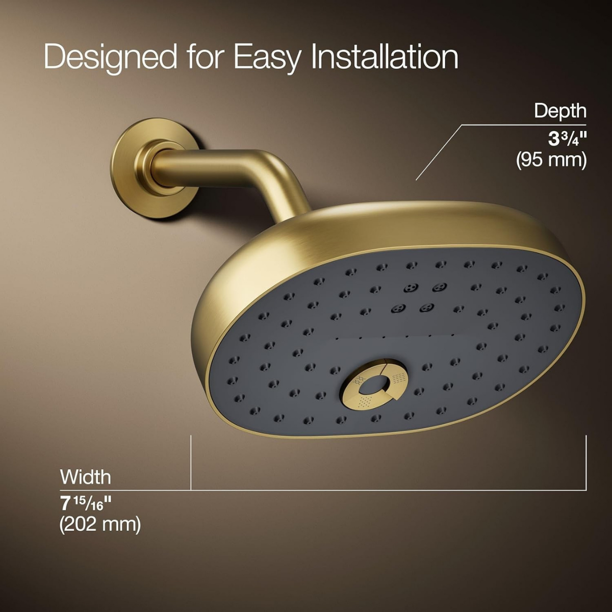 Picasso Wall Mounted Multiflow Overhead Shower with Rain, Mist & Move Flow - Gold