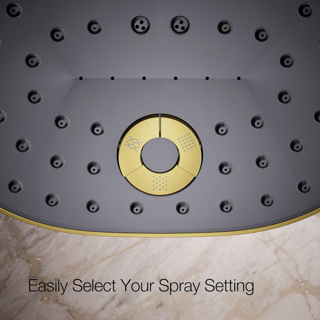 Picasso Wall Mounted Multiflow Overhead Shower with Rain, Mist & Move Flow - Gold