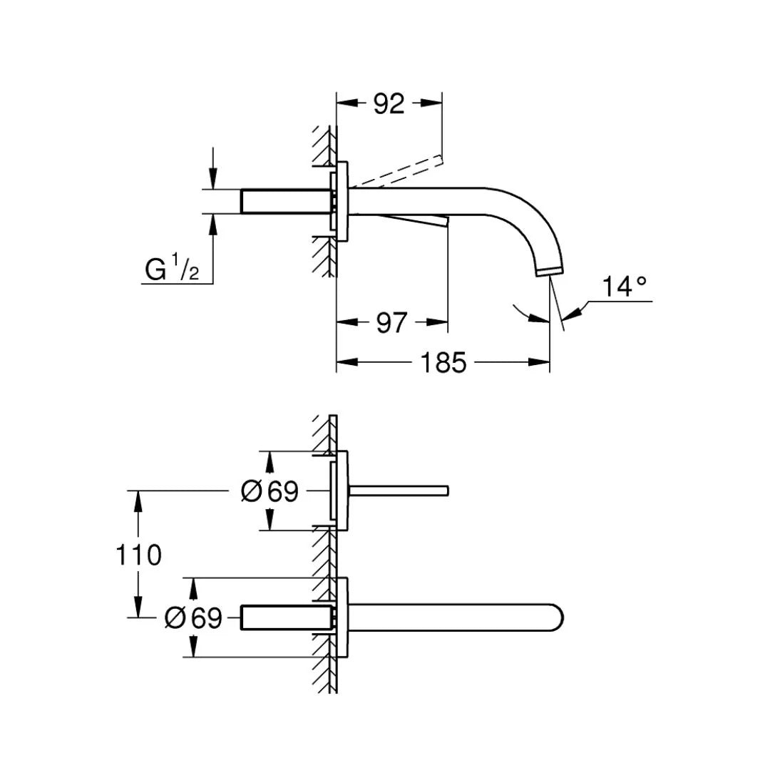 Grohe Wall Mounted Basin Mixer Atrio 19287003 - Chrome