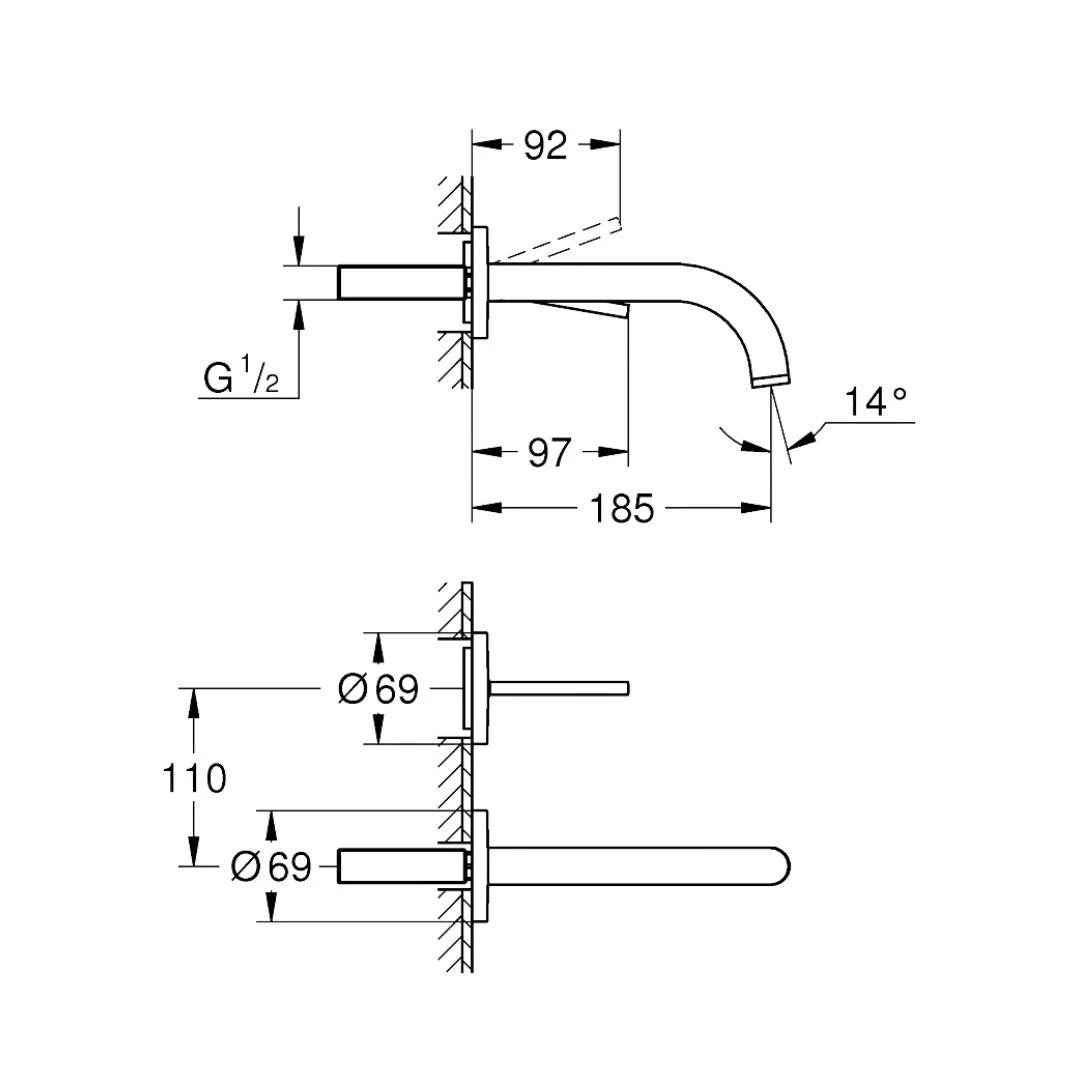 Grohe Wall Mounted Basin Mixer Atrio 19287AL3 - Hard Graphite