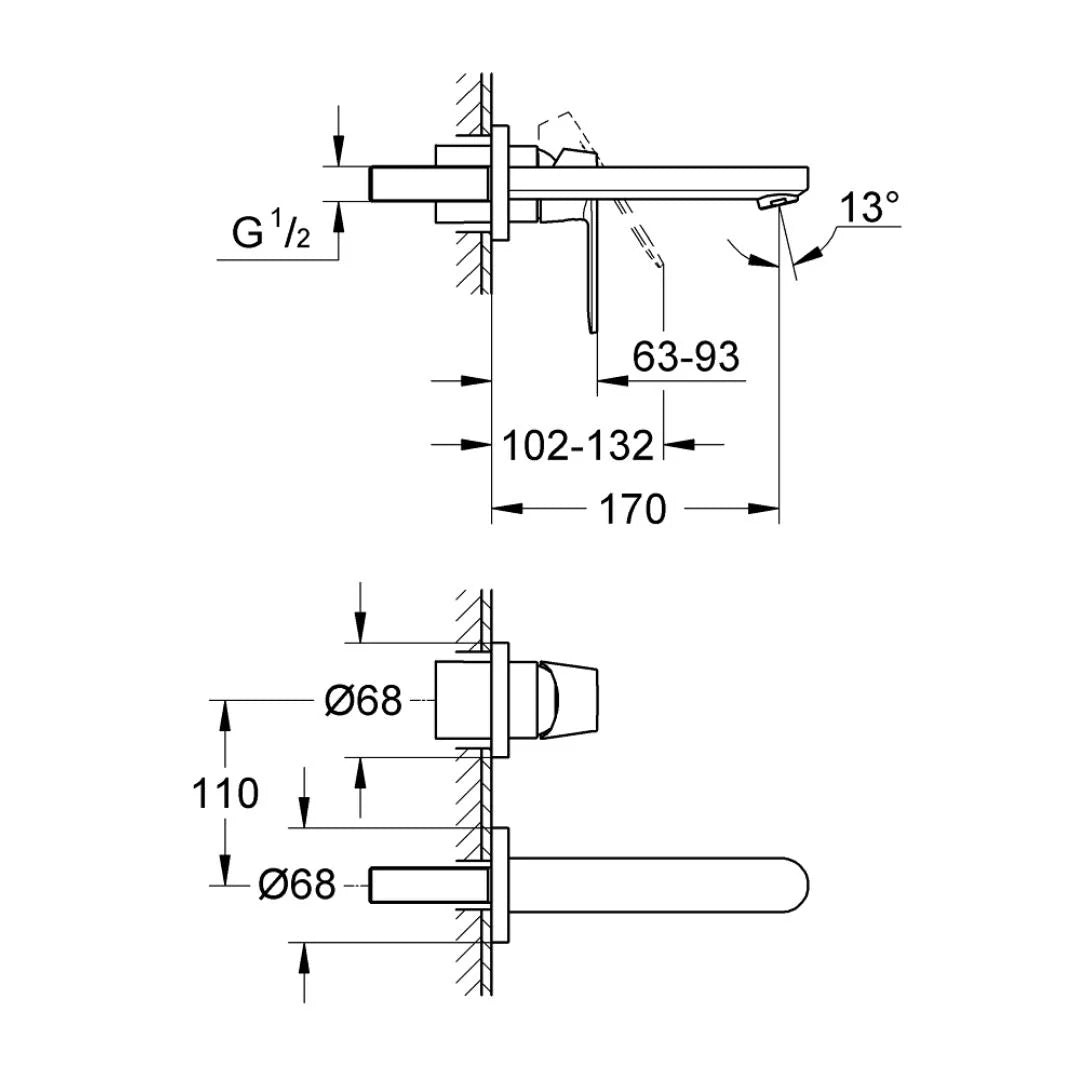 Grohe Wall Mounted Basin Mixer Eurosmart Cosmopolitan 19381000 - Chrome