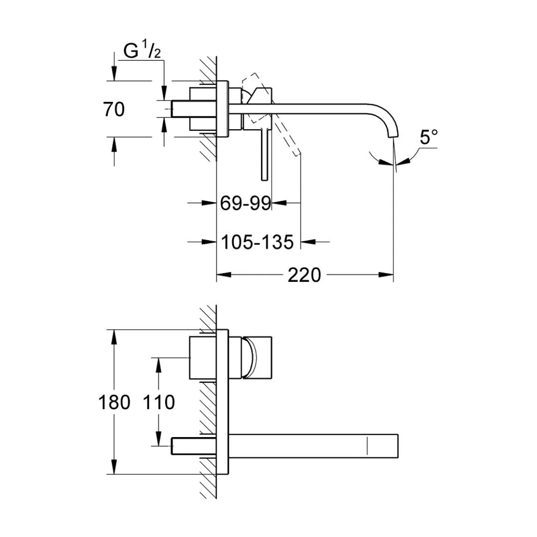 Grohe Wall Mounted Basin Mixer Allure 19386000 - Chrome