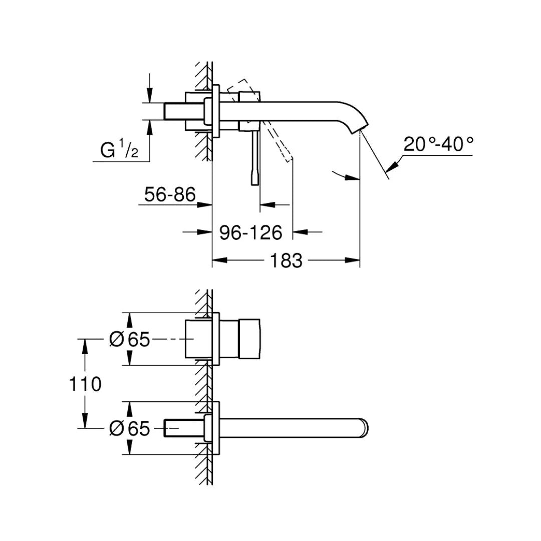 Grohe Wall Mounted Basin Mixer Essence 19408A01 - Hard Graphite