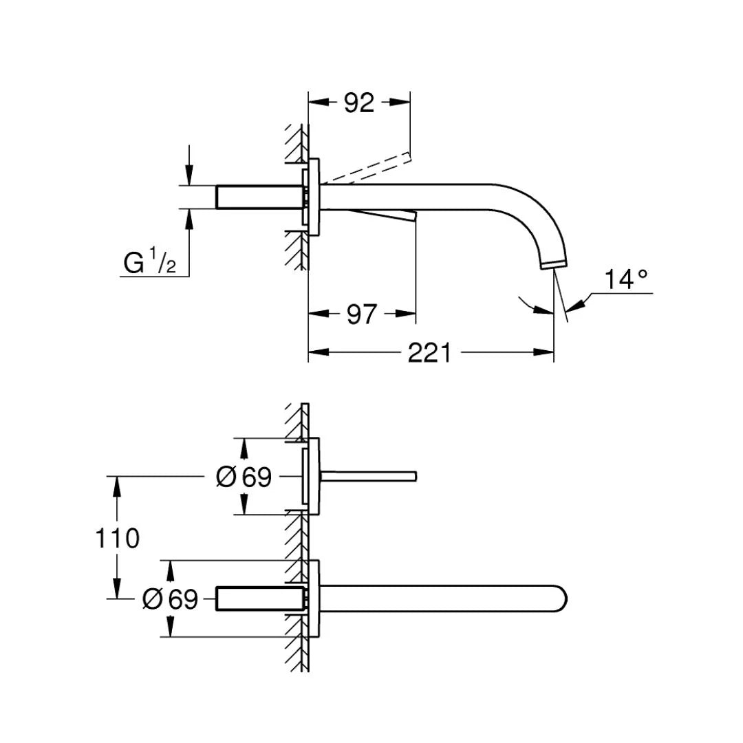 Grohe Wall Mounted Basin Mixer Atrio 19918003 - Chrome