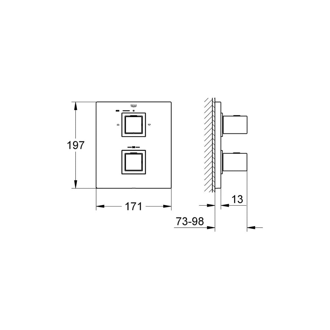 Grohe 3 Way Thermostatic Diverter Grohtherm Cube 19958000 - Chrome Finish