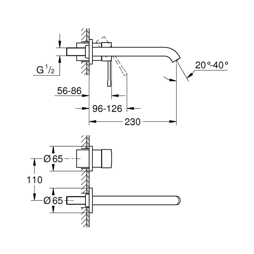 Grohe Wall Mounted Basin Mixer Essence 19967A01 - Hard Graphite