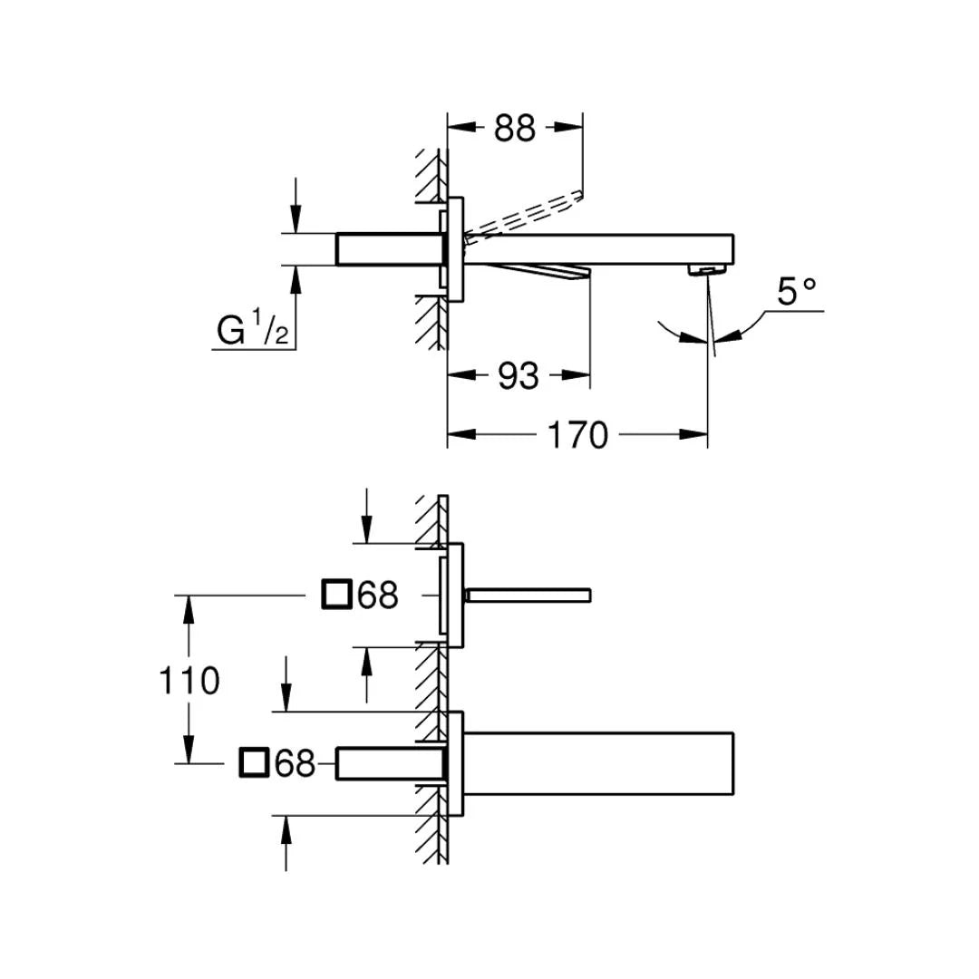 Grohe Wall Mounted Basin Mixer Eurocube Joy 19997000 - Chrome