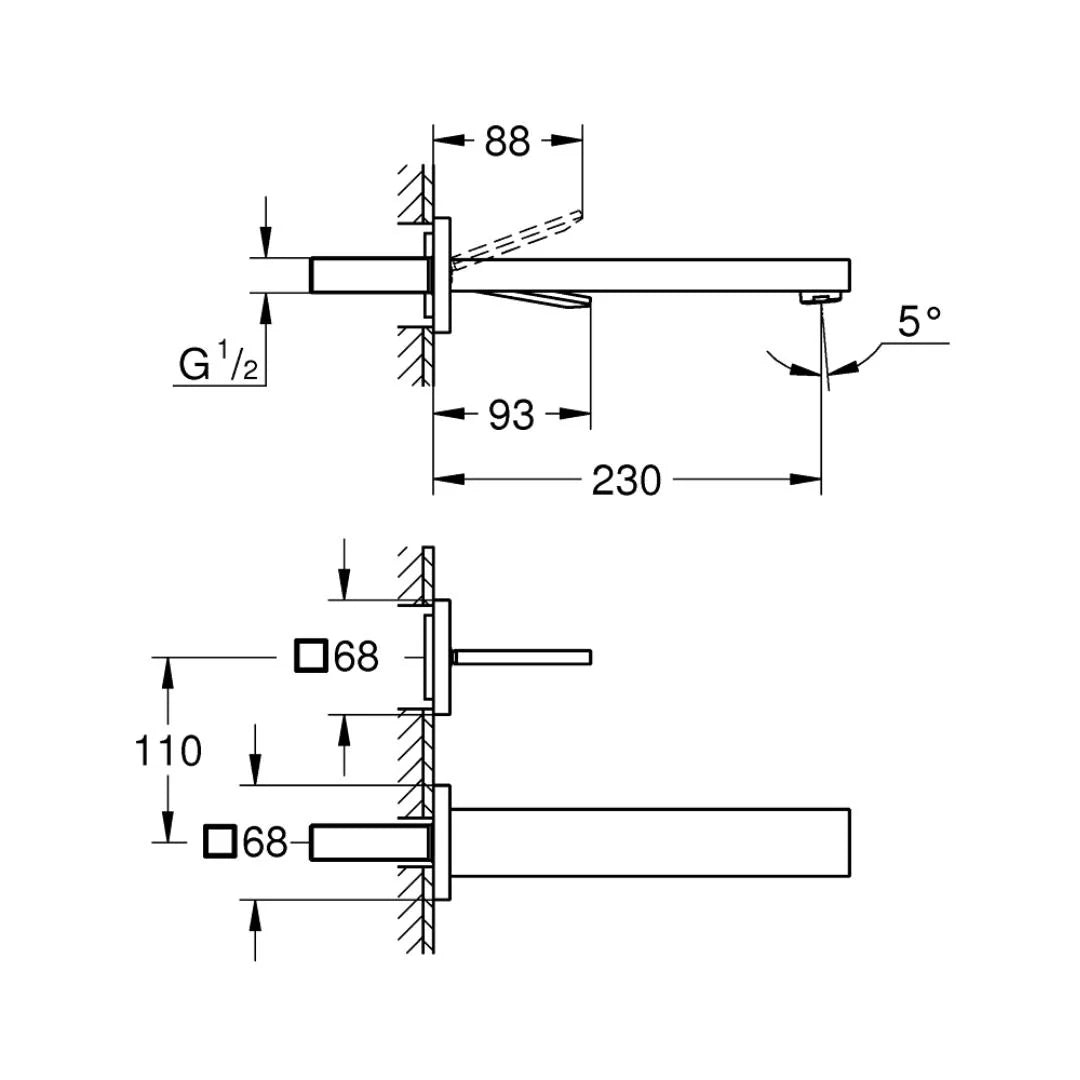 Grohe Wall Mounted Basin Mixer Eurocube Joy 19998000 - Chrome