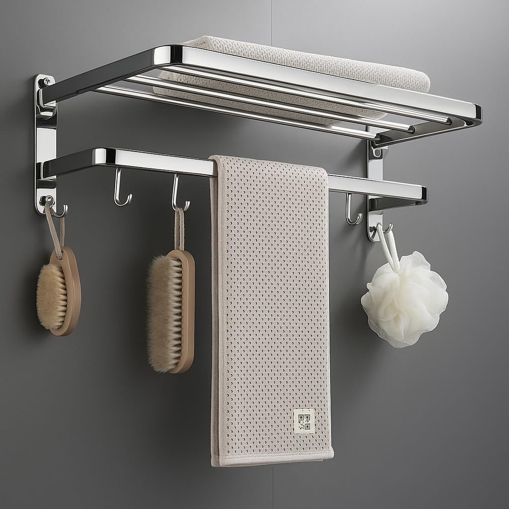 Quakin Folding Towel Rack SS 304  for Bathroom (24 Inch- Chrome Finish, Silver)