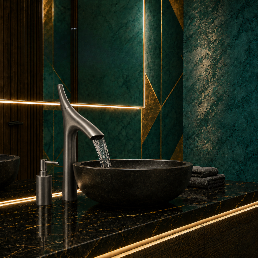 SCUBA HIGH NECK PILLAR COCK WITH WATERFALL FAUCET SC-3102GM-GREY MATT