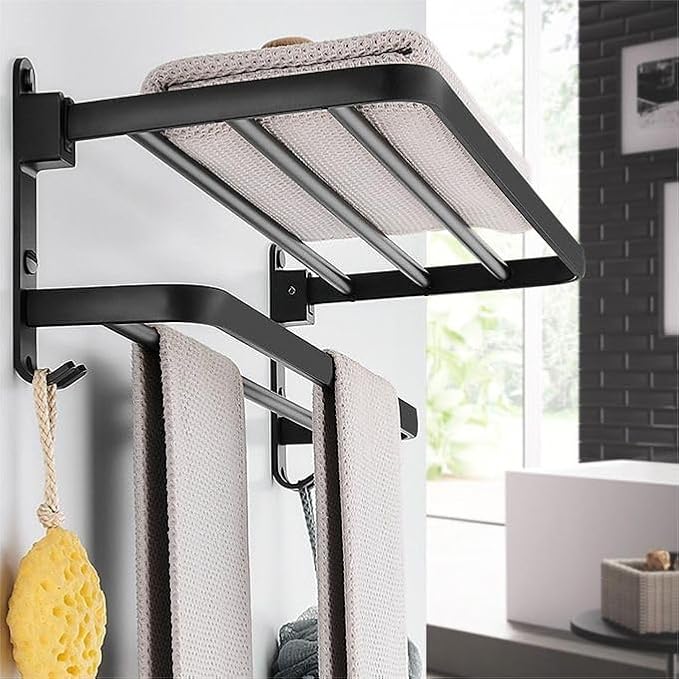 Quakin Matte Black Folding Towel Rack SS 304  for Bathroom (24 Inch- Black Finish)