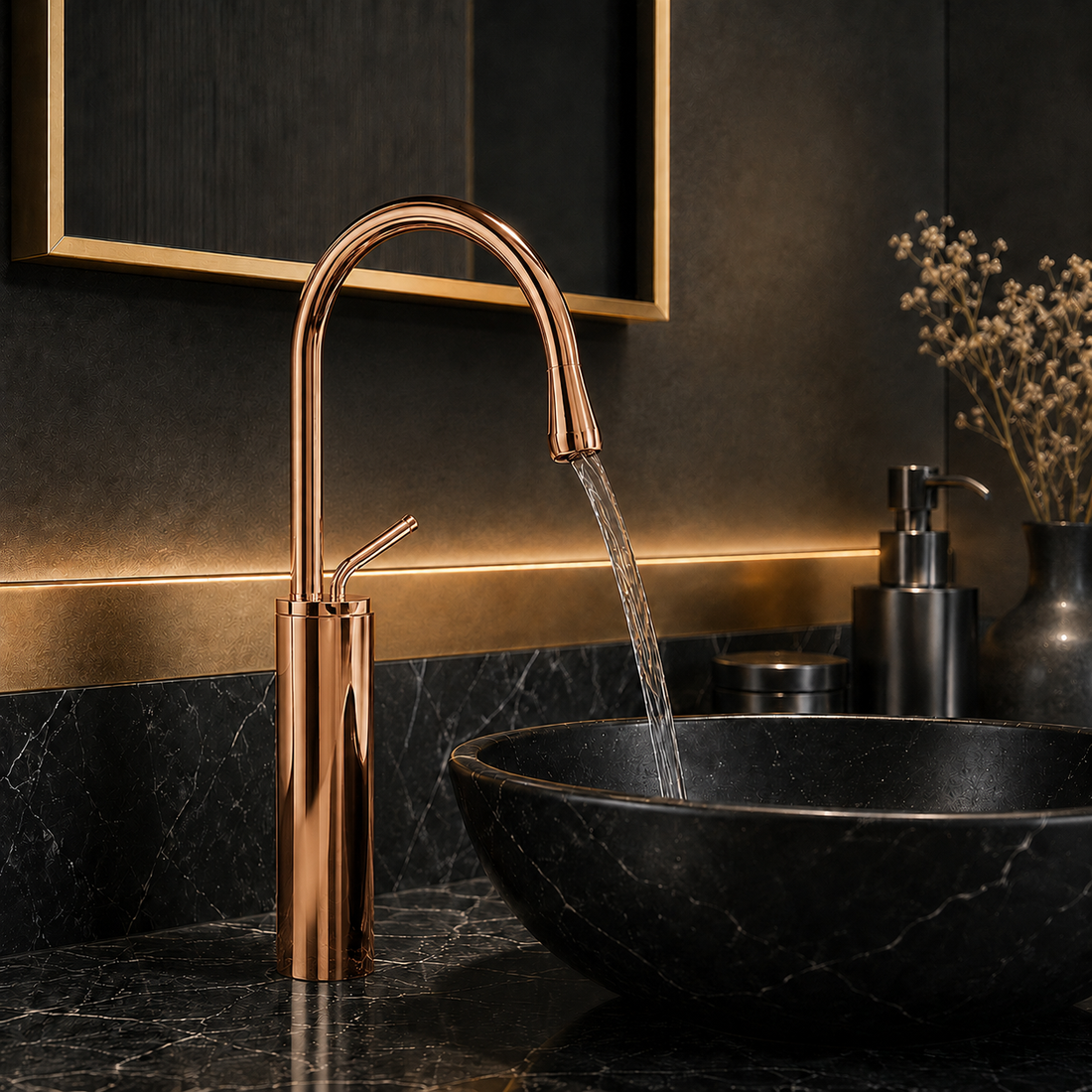 SCUBA SINGLE LEVER BASIN MIXER WITH WATERFALL FAUCET SC-966 RG-ROSE GOLD