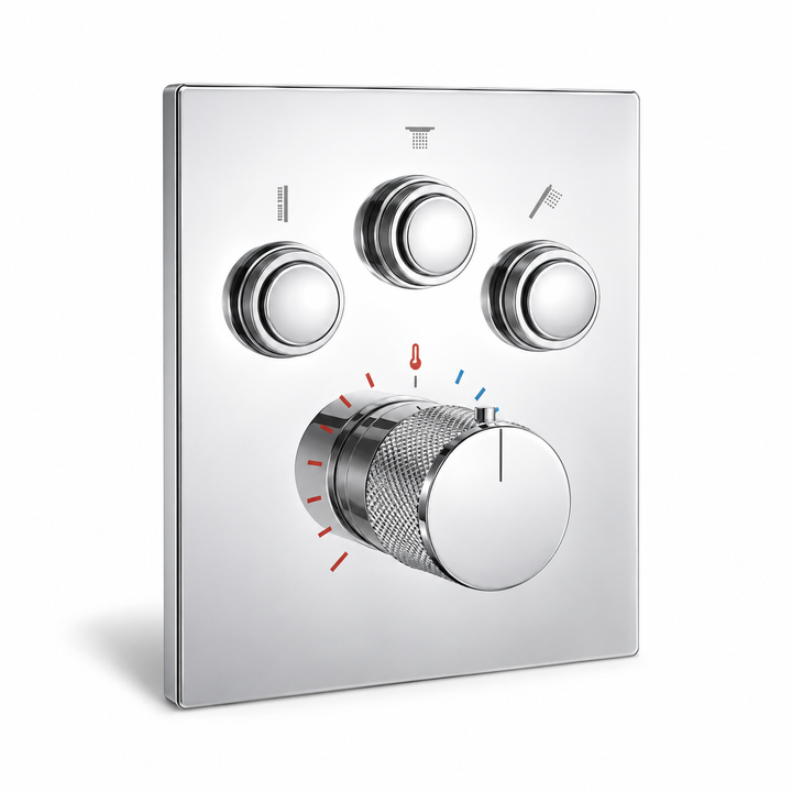 SERVEO AURA SERIES 3 WAY MULTI-FUNCTION THEERMOSTATIC CLICK BUTTON HIGH FLOW DIVERTER SV923A-CP-CHROME