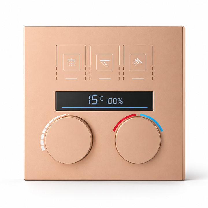 SERVEO REGALIA SERIES 3 WAY MULTI-FUCTION THERMOSTATIC HIGH FLOW DIVERTER WITH DIGITAL DISPLAY SV903-DRG-ROSE GOLD