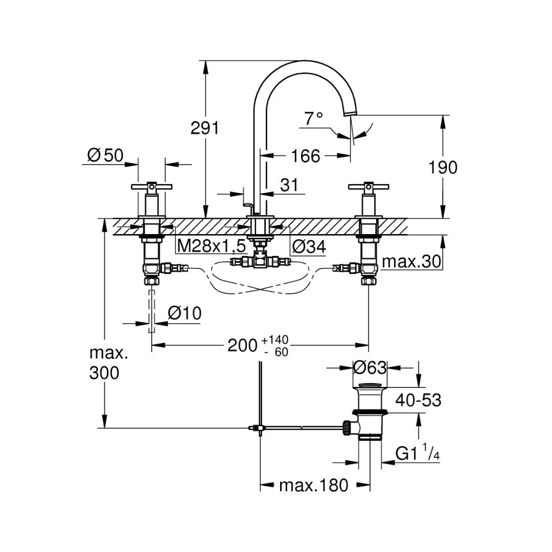 Grohe Table Mounted Tall Boy Basin Mixer Atrio 20008AL3 - Hard Graphite