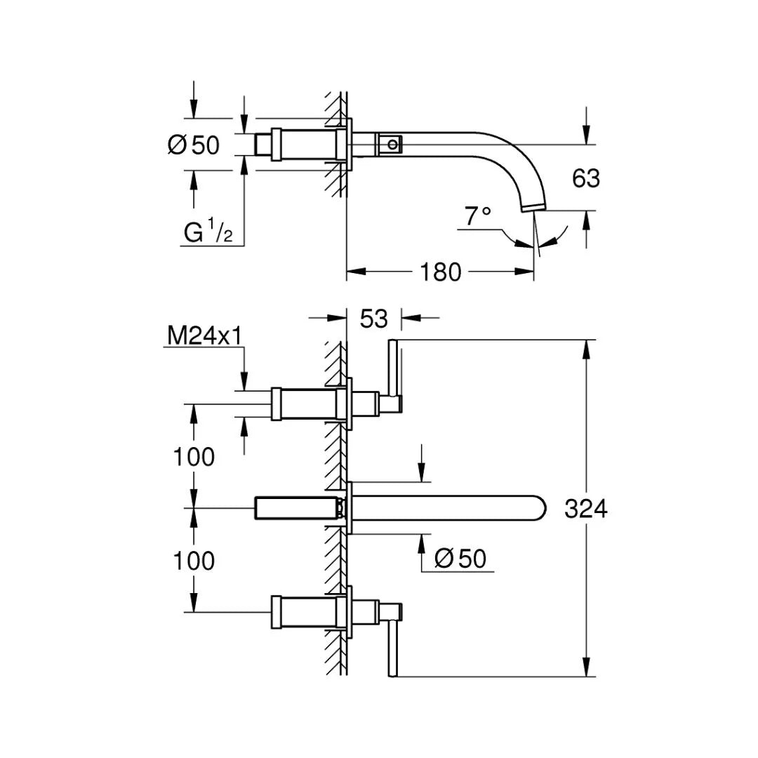 Grohe Wall Mounted Basin Mixer Atrio 20169DC3 - Supersteel