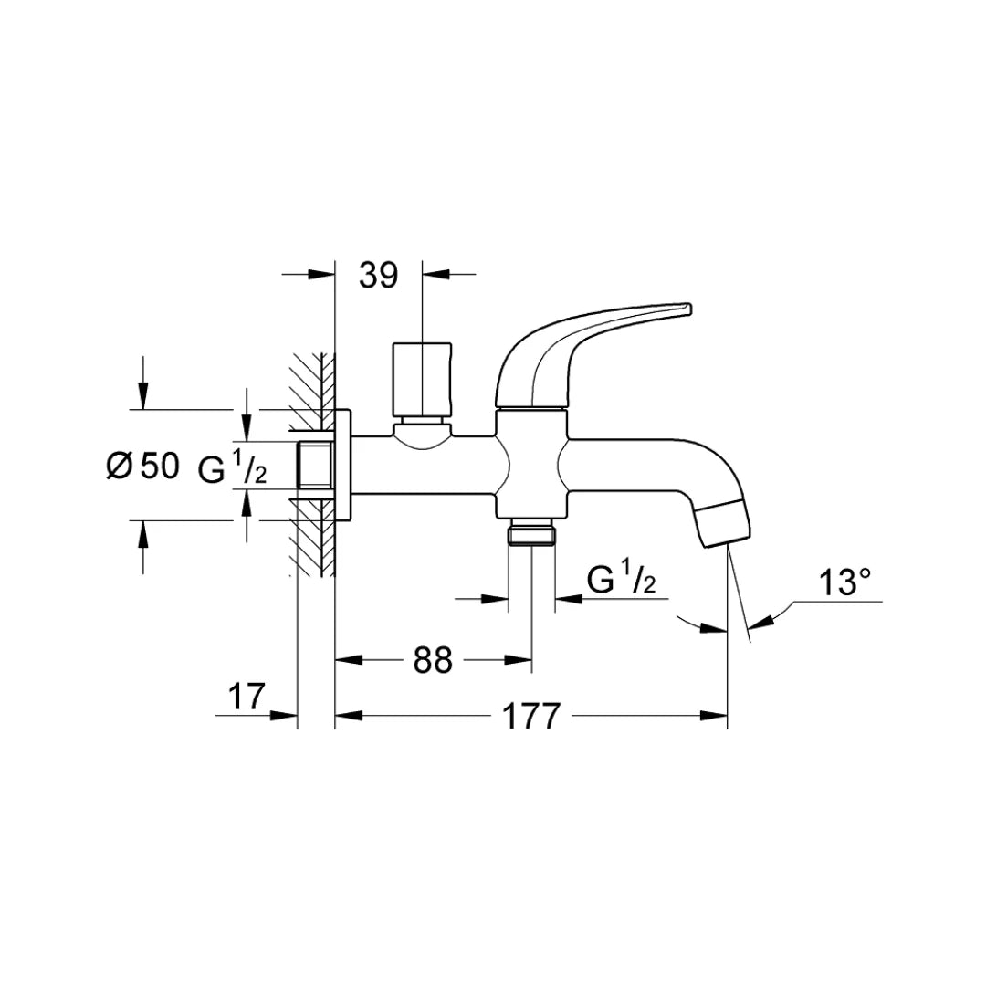Grohe WC Area 2 Way Bib Tap Baucurve 20281000 - Chrome
