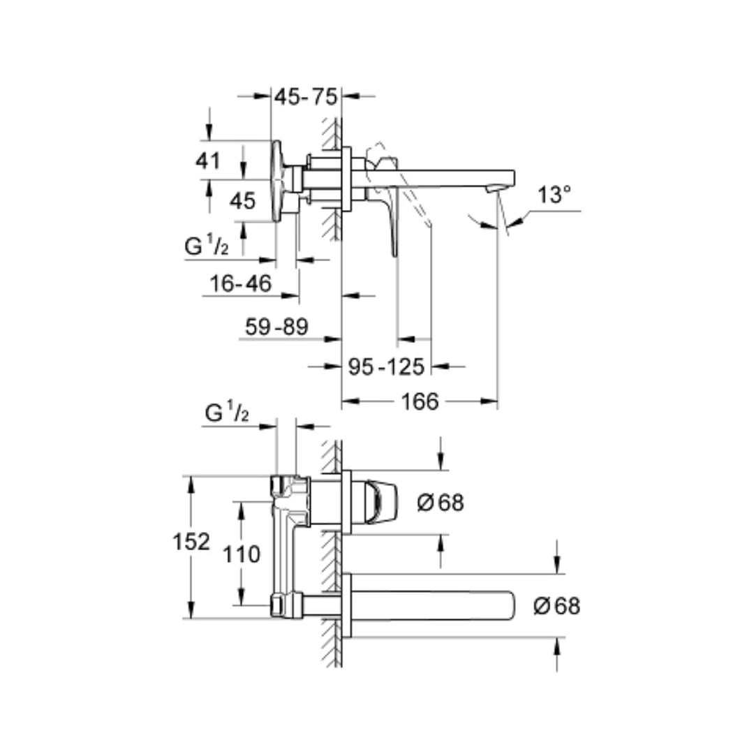 Grohe Wall Mounted Basin Mixer Bauflow 20287000 - Chrome