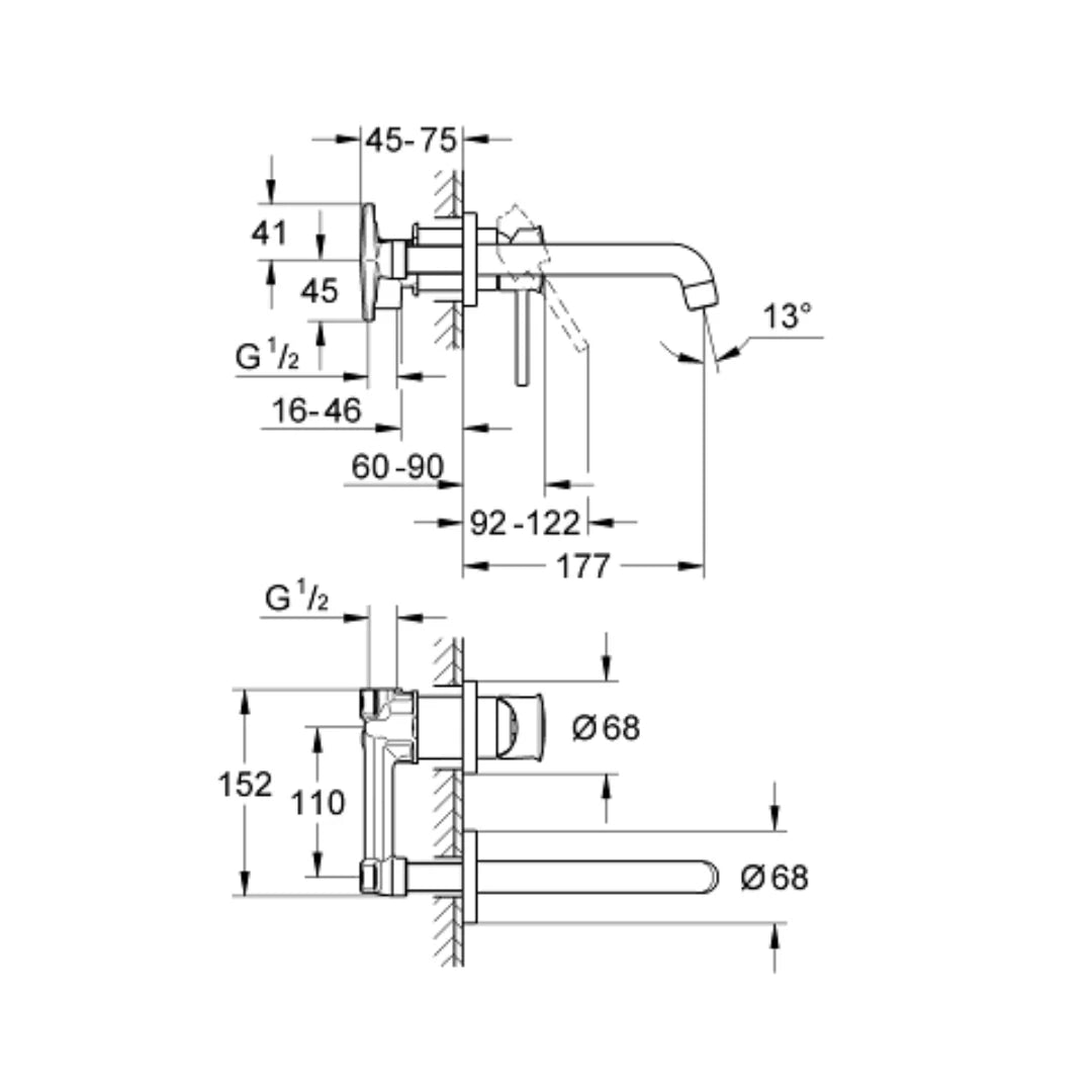 Grohe Wall Mounted Basin Mixer Bauclassic 20292000 - Chrome