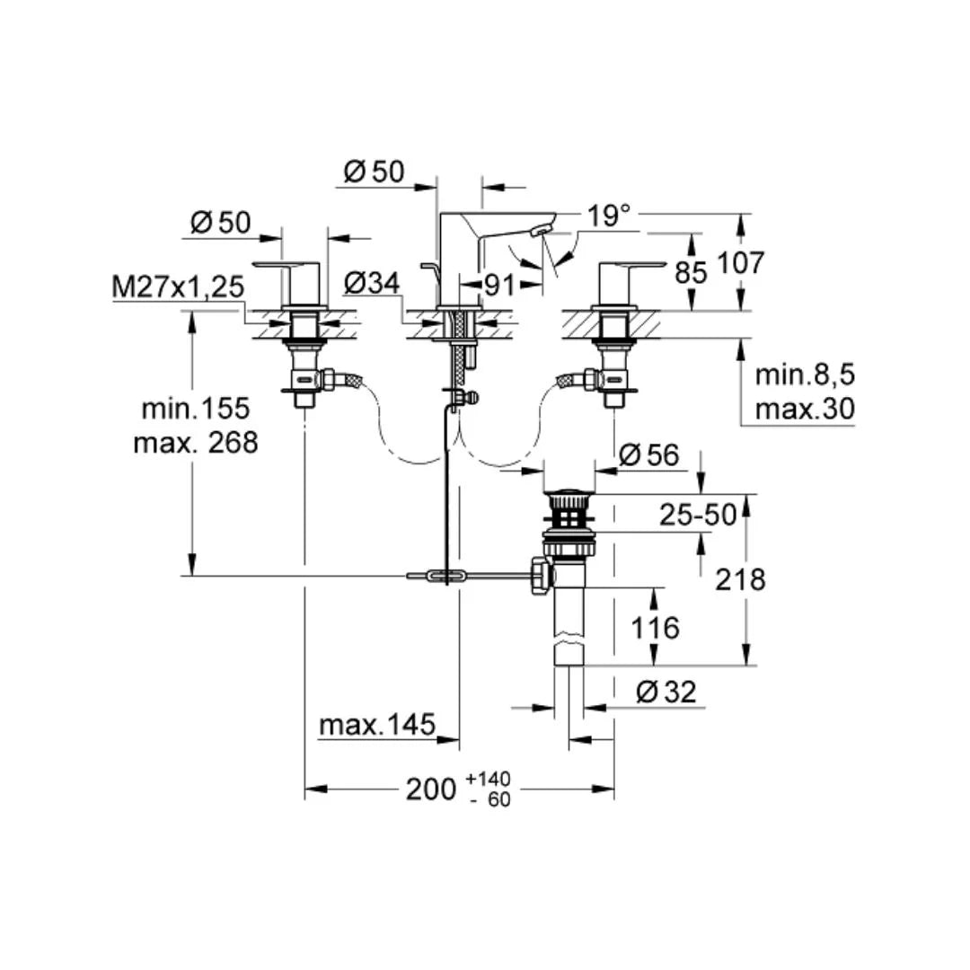 Grohe Table Mounted Tall Boy Basin Mixer Bauloop 20471000 - Chrome